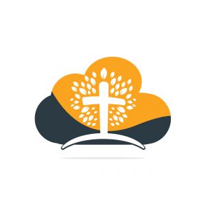Abstract cloud and tree religious cross symbol icon vector design. Church and Christian organization logo.	