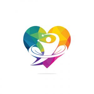 Human life logo icon of abstract human fitness vector. Human leaves heart shape sign and symbol.	