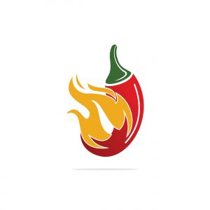 Chili hot and spicy food vector logo design inspiration. Chili pepper logo. Hot chili with fire flame.	
