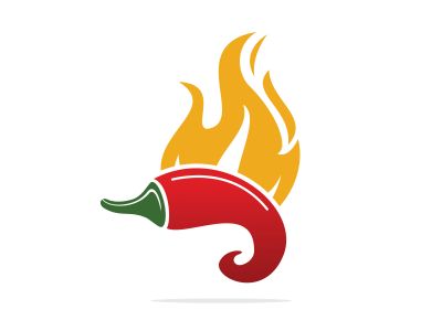 Chili hot and spicy food vector logo design inspiration. Chili pepper logo. Hot chili with fire flame.	