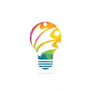 People in light bulb vector design. Corporate business and industrial creative logotype symbol.Brainstorming and teamwork concept.	