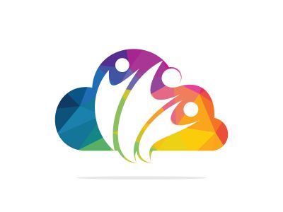 Community cloud abstract logo. Happy People logo. Teamwork symbol. Social logo. Partnership people icon.	