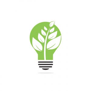 Bulb lamp and leaves logo design. Nature idea innovation symbol.	