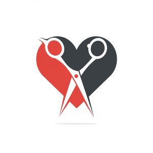Love barber vector logo design. Scissors and heart vector logo design. icon idea for barbershop brand.	