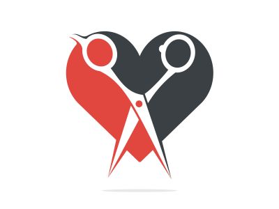 Love barber vector logo design. Scissors and heart vector logo design. icon idea for barbershop brand.	