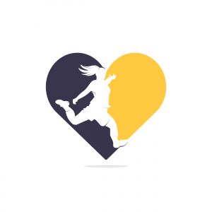 Women football club vector logo design. Women football player and heart icon vector design.	