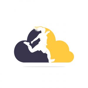 Women football club vector logo design. Women football player and cloud icon vector design.	