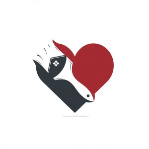 Home restoration vector logo design. Property maintenance and house renovation icon vector. Home paint brush and heart icon.	