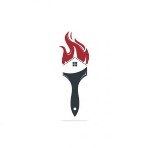 Home inspection and home protection vector logo design. Paint brush and home fire vector icon design.	