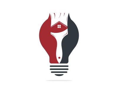 Home restoration vector logo design. Property maintenance and house renovation icon vector. Home paint brush and bulb icon.	