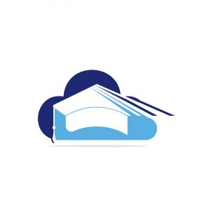 Online education logo idea. Graduation cap and cloud icon design. E-learning concept template.	