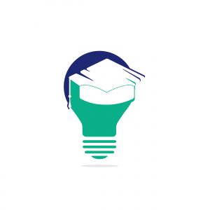 Light bulb and graduation cap logo. Creative Lamp Idea Genius Logo Design Symbol.	
