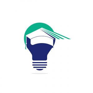 Light bulb and graduation cap logo. Creative Lamp Idea Genius Logo Design Symbol.	