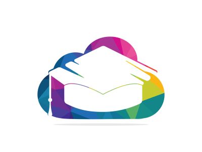 Online education logo idea. Graduation cap and cloud icon design. E-learning concept template.	