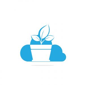 Cloud and Flower Pot Logo Design. Growth vector logo design template.	