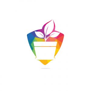 Flower pot and plant logo. Growth vector logo.	