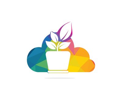 Cloud and Flower Pot Logo Design. Growth vector logo design template.	
