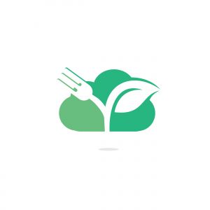 Fork leaf and cloud vector logo design. Organic food concept with Fork and leaf.	