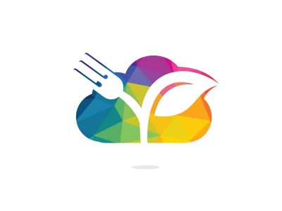 Fork leaf and cloud vector logo design. Organic food concept with Fork and leaf.	
