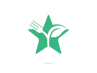 Fork leaf and star vector logo design. Organic food concept with Fork and leaf.	
