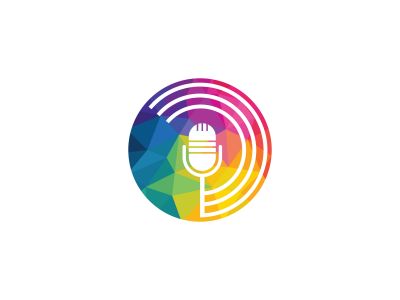Podcast logo design. Studio table microphone with broadcast icon design.	