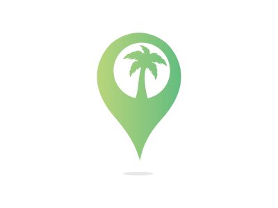 GPS beach sign vector logo design. GPS and palm tree icon. Navigation vector logo. Navigation vector icon.	