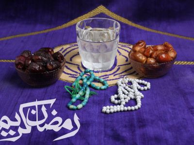 Ramadan Mubarak ,Poster, Flyer, Brochure, Design photography on purple background.