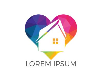 Sweet home logo design. House and heart or love symbol. Family, real estate and realty vector icon.	