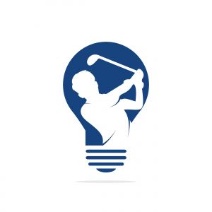 Golf club bulb shape logo design. Golf player hits ball inspiration Logo design. Creative golf ideas sign.	