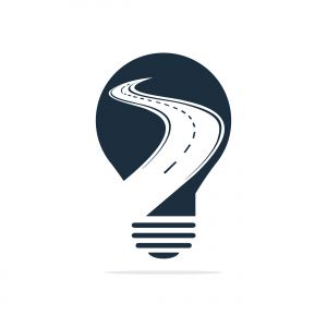Creative road journey logo design. Road and lamp bulb logo vector design template.	