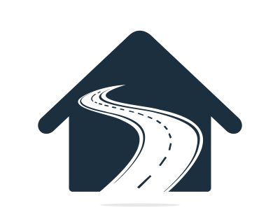 Creative road journey logo design. Road and home logo vector design template.	