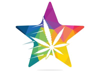 Cannabis leaf and star vector logo design. Marijuana leaf logo design template vector illustration.