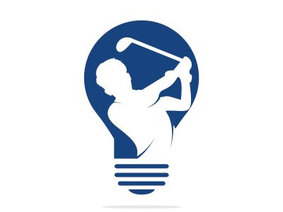 Golf club bulb shape logo design. Golf player hits ball inspiration Logo design. Creative golf ideas sign.	