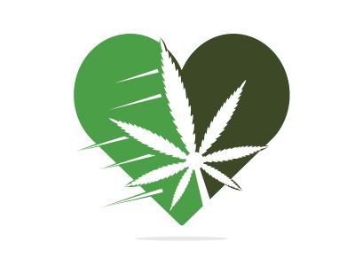  Love Cannabis leaf vector logo design. Marijuana leaf and heart logo design template vector illustration.