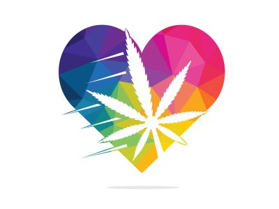 Love Cannabis leaf vector logo design. Marijuana leaf and heart logo design template vector illustration.