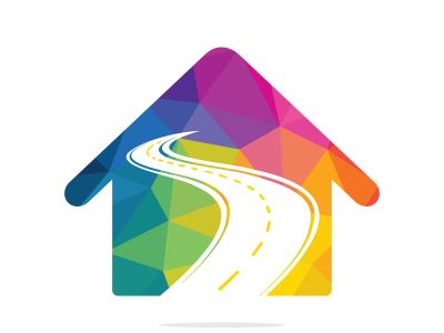 Creative road journey logo design. Road and home logo vector design template.	