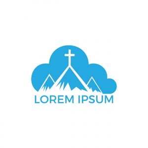 Baptist cross in mountain logo design. Cross on top of the mountain and cloud shape logo.	