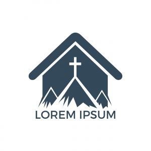 Baptist cross in mountain logo design. Cross on top of the mountain and home shape logo.	