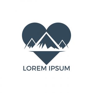Creative mountain and love logo design. Mountain adventure lover logo inspirations, mountain traveling lover logo concept.	