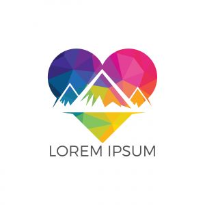 Creative mountain and love logo design. Mountain adventure lover logo inspirations, mountain traveling lover logo concept.	