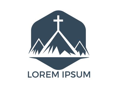 Baptist cross in mountain logo design. Cross on top of the mountain.	