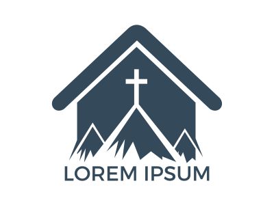 Baptist cross in mountain logo design. Cross on top of the mountain and home shape logo.	