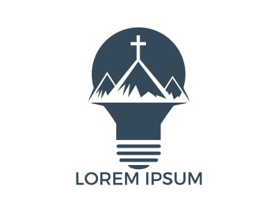 Baptist cross in mountain logo design. Cross on top of the mountain and light bulb shape logo.	