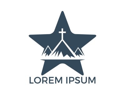 Baptist cross in mountain logo design. Cross on top of the mountain and star shape logo.	