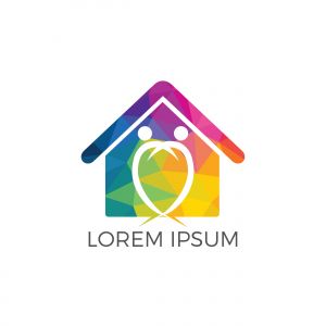 Home care logo design. House and people vector logo design.	