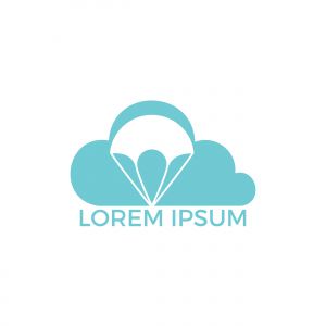 Parachute and cloud logo design. Delivery air balloon symbol. Business corporate vector icon.	