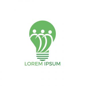 People in light bulb vector design. Corporate business and industrial creative logotype symbol.Brainstorming and teamwork concept.	