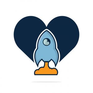  Love Rocket Vector Logo Design. Start up Rocket Space Ship Abstract Vector Logo.